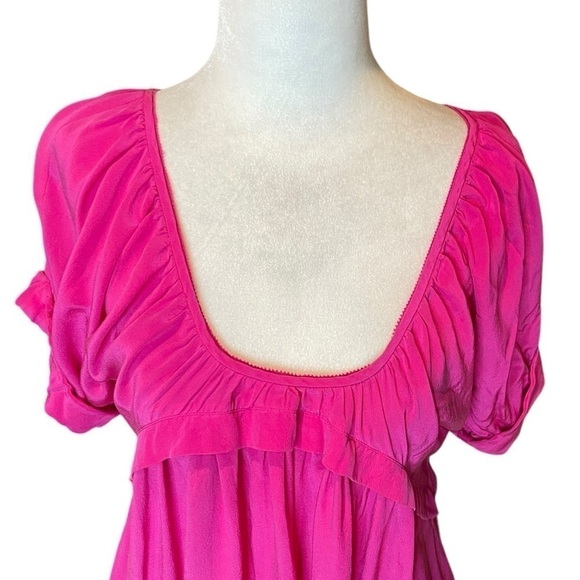 Rebecca Taylor Pink Silk Babydoll Blouse Y2K size small (2) short sleeves - Picture 4 of 14